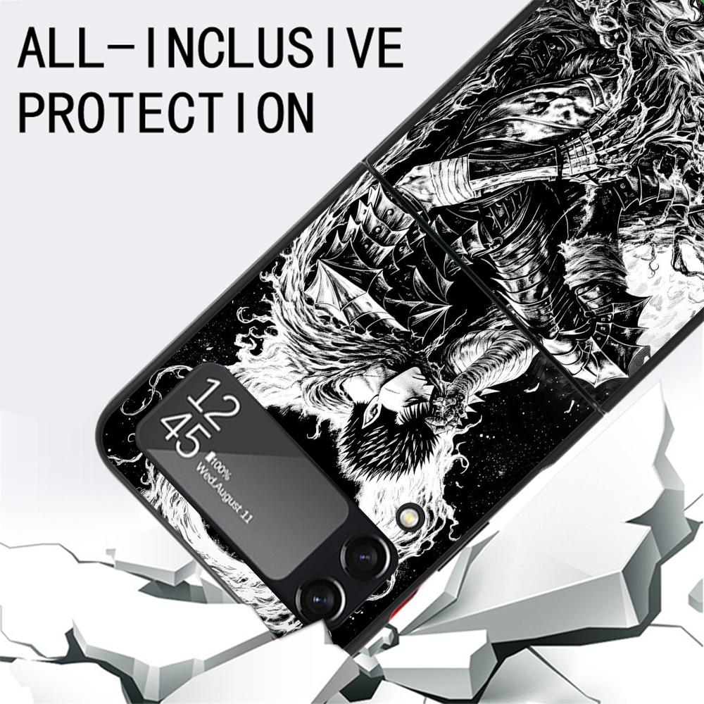 Black White G-Guts B-Berserks Hard Black Cover for Samsung Galaxy Z Flip 7 6 5 4 3 5G Phone Case Flip7 Flip6 Flip5 Flip4 Flip3 P