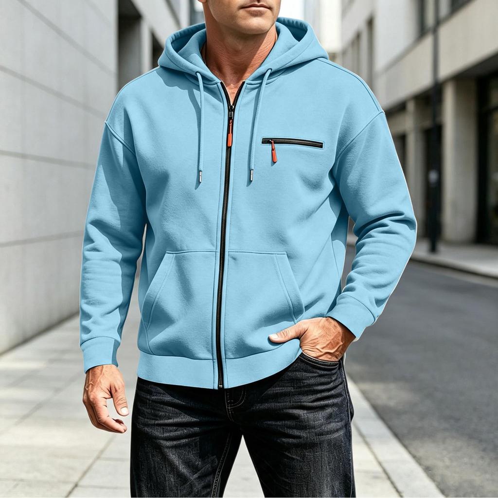 Men's Casual Zip-Up Hoodie with Large Pockets and for Outdoor Sports