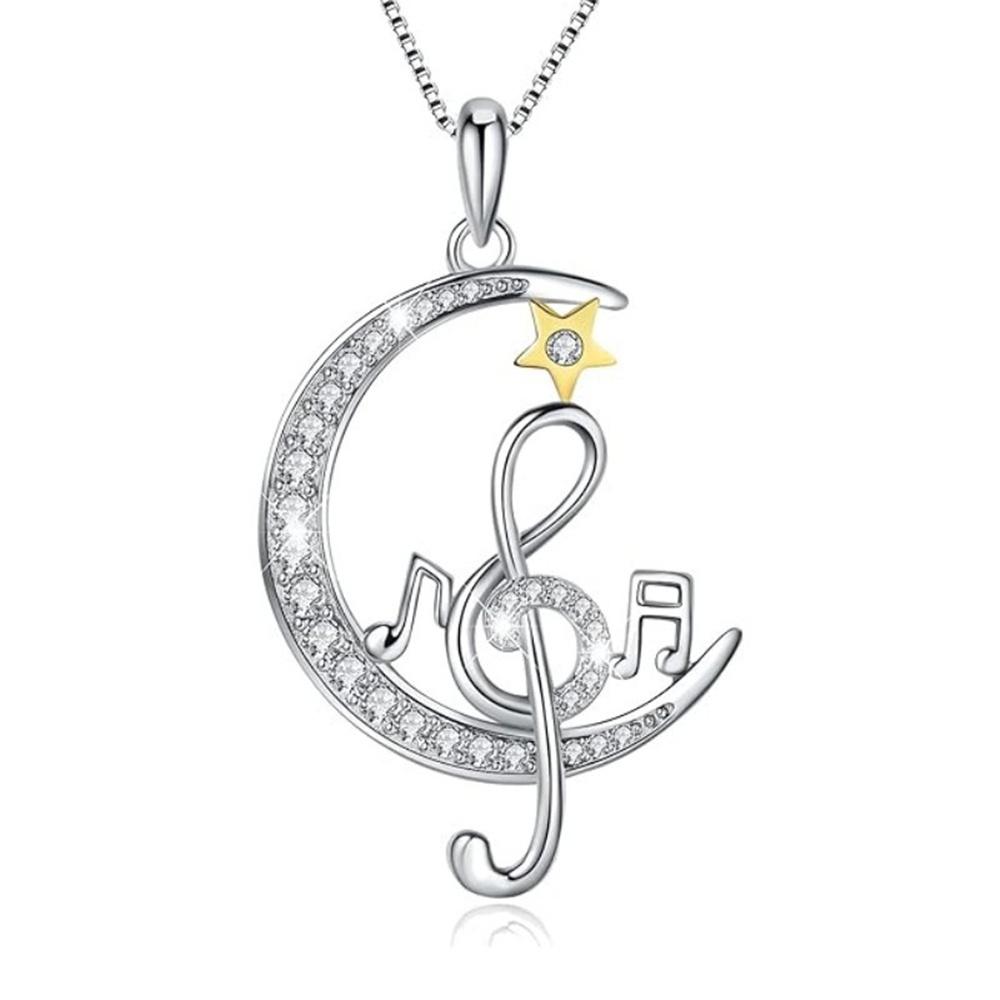 

Charm Female Moon Music Pendant Necklace Vintage Silver Color Wedding Jewelry For Women