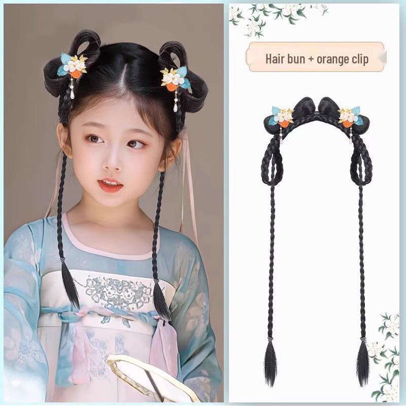 Kinder-Hanfu-Perücke und Dutt-Haarreif Haarschmuck