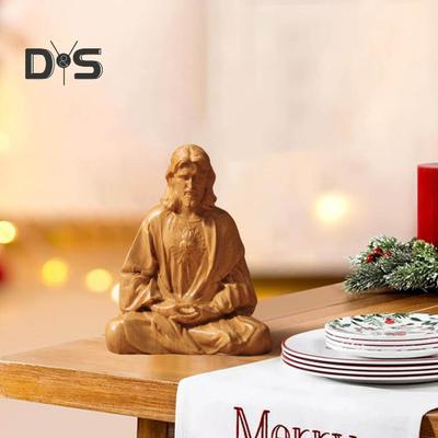 Christusstatue aus Kunstharz, Weihnachtsdekoration für den Tisch, Heilige Figur, in Meditation sitzend, Jesusfigur für Tische, Kaminsims-Dekor, christliches Geschenk