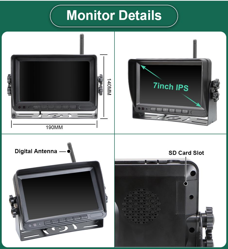 AHD 1080P Digital Wireless DVR Recorder Reverse Backup Camera with 7 Inch WiFi Monitor For Truck/Trailer/Bus/RV/Pickups/Trailer