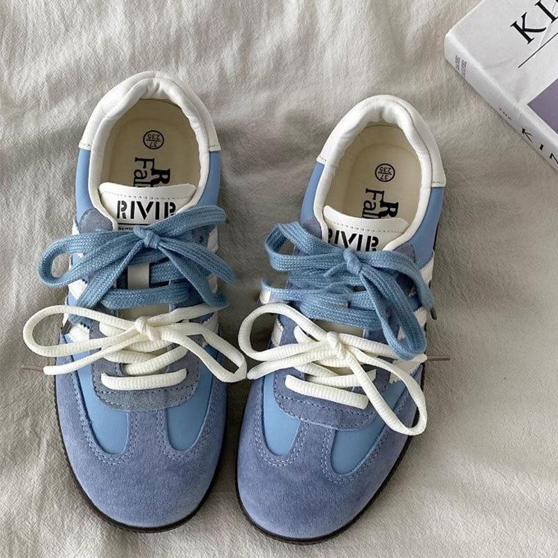 

Sneakers niche versatile casual board shoes women s ins spring new Hong Kong style retro design German training shoes 40 синий