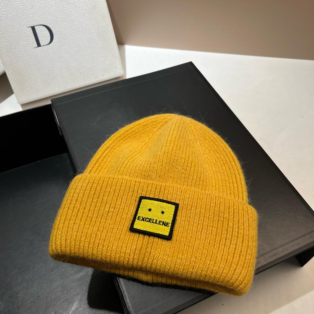 Square Expression Rabbit Fur Knitted Hat Fashionable Winter Warm Hat Couple's Ear Protection Woolen Hat