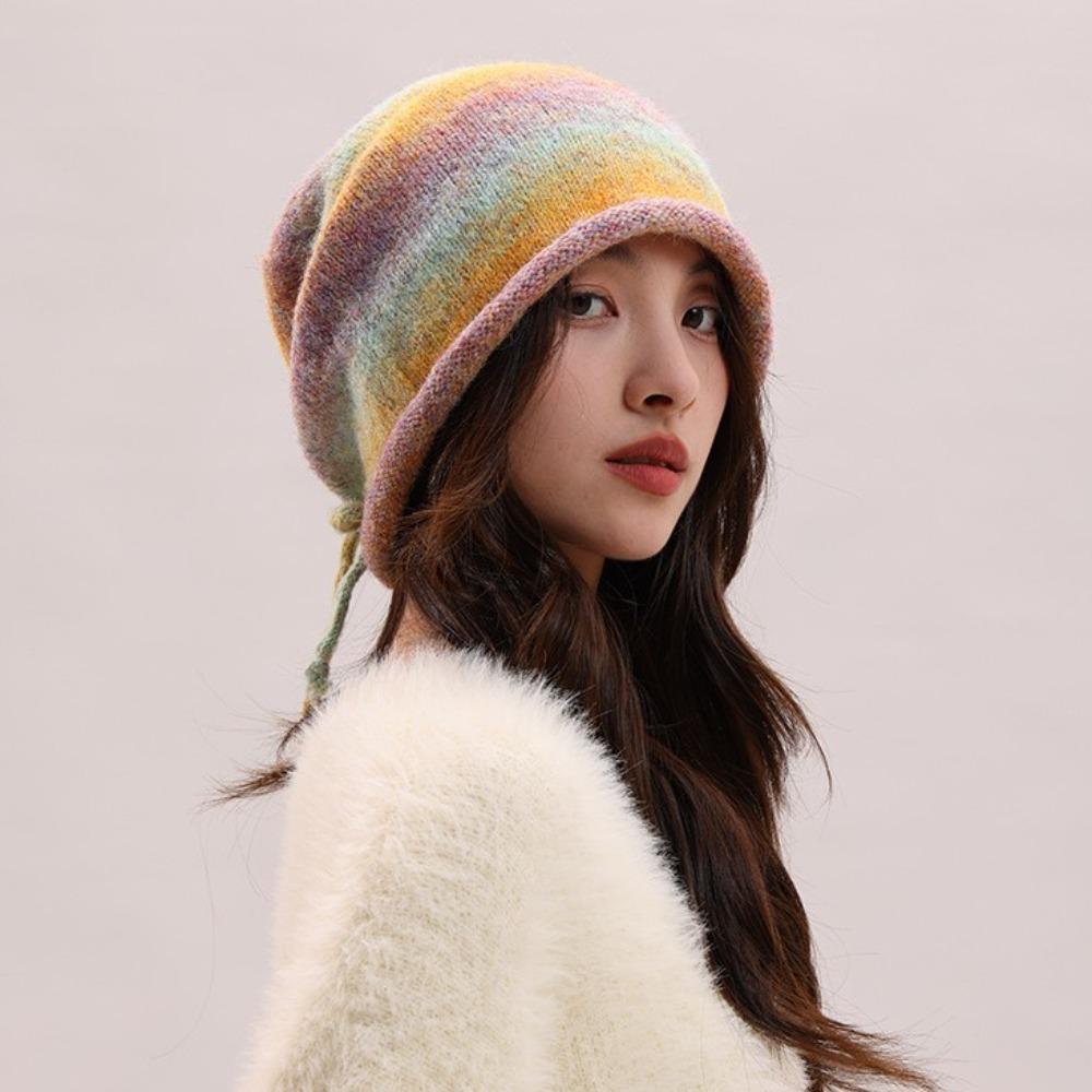 Gradient Color Bonnet Hat Large Size Drawstring Slouch Hat Fashion Beanies Skullies