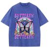 Oversized Women Washed T-Shirts Rainbow And Butterfly Printed Tee Shirts Cotton Oversize Tees Vintage Female Clothes