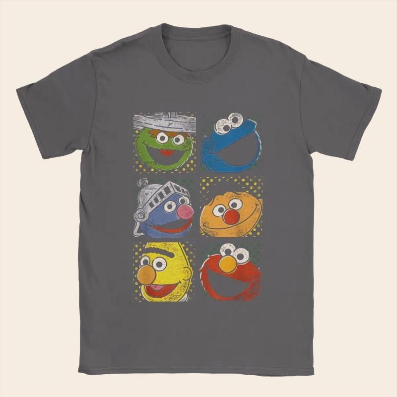 Men T-Shirts Sesames Monnsster Streets Group Squares Funny Cotton Tees Short Sleeve Cookie Moonnster T Shirts O Neck Tops