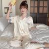 Cartoon Bear Print Short-Sleeved Trousers Ice Silk Pajamas Women'S Suit Summer Comfortable And Cute Loungewear