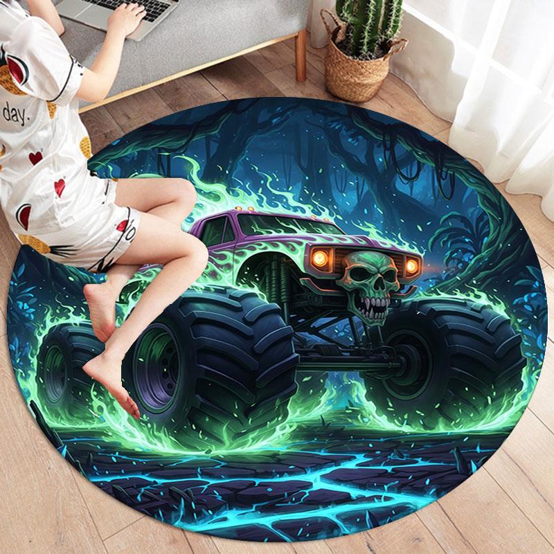 BadBeastTruck Runder Teppich, Teppich für Wohnzimmer Schlafzimmer Sofa Spielzimmer Dekor, Rutschfeste Bodenmatte