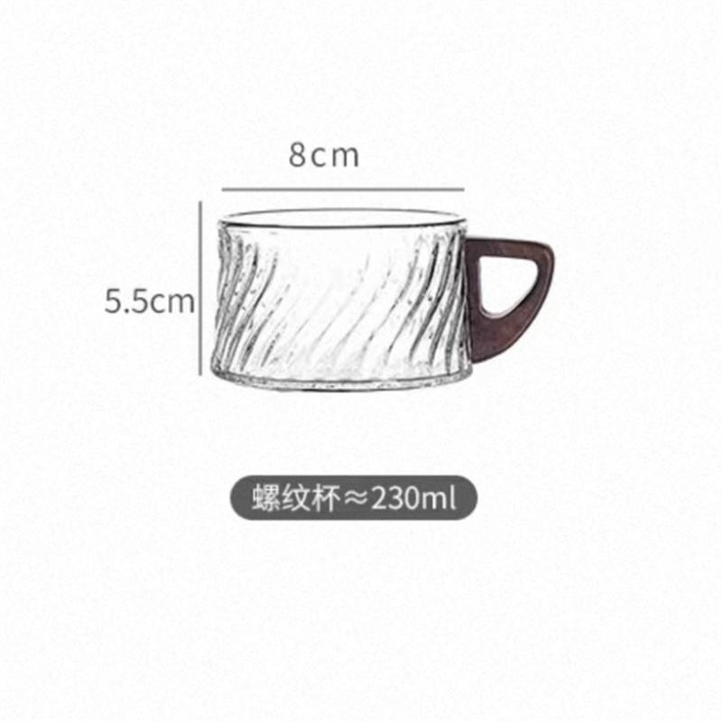 

230ML Twisted Stripe Pattern Glass Coffee Cup With Wooden Tray Spoon Latte Coffee Mug Reusable Barista Coffee Tools 200ML чистый