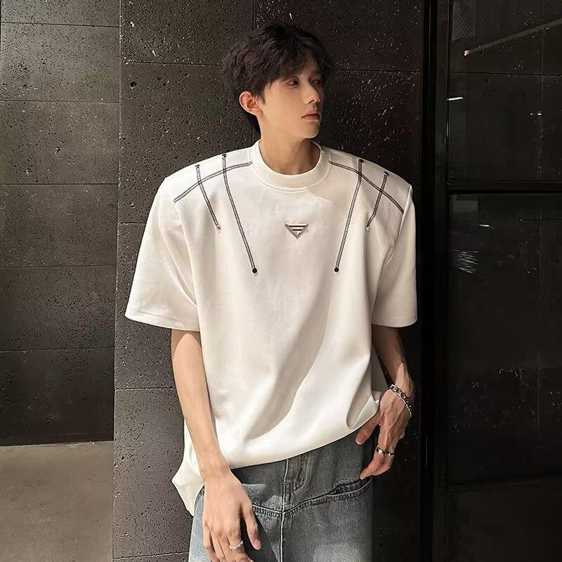 

Men Contrast Stitch Drawstring Detail Oversized T Shirt Casual Streetwear Summer Top M белый