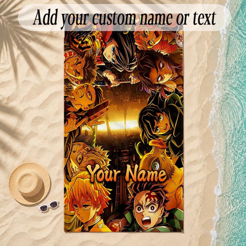 Beach TowelDemon Slayer Custom Name Text Personalized Soft Towel for Beach Pool Indoor Home Decor Gift