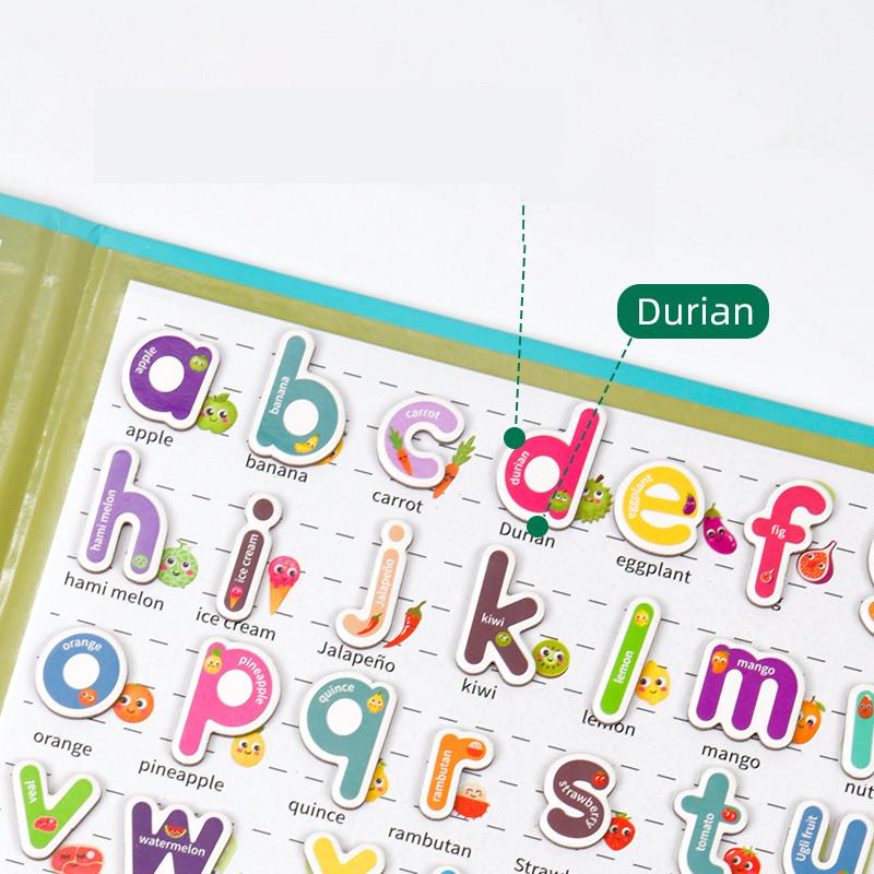 Montessori Busy Quiet Book Angličtina Magnetická písmena Párovací cvičení Karta Puzzle Hry na hláskování Vzdělávací hračky pro raný vývoj dětí Dárky