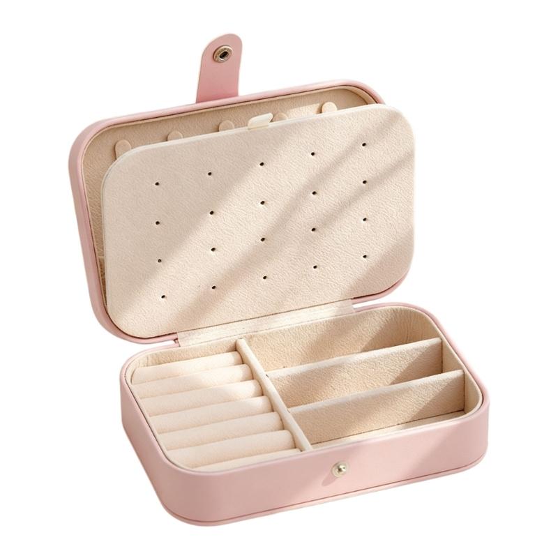 PU Leather Jewelry Box with Dedicated Ring Rolls, Perforated Earring Panel, and Interior Hooks for Organized Storage