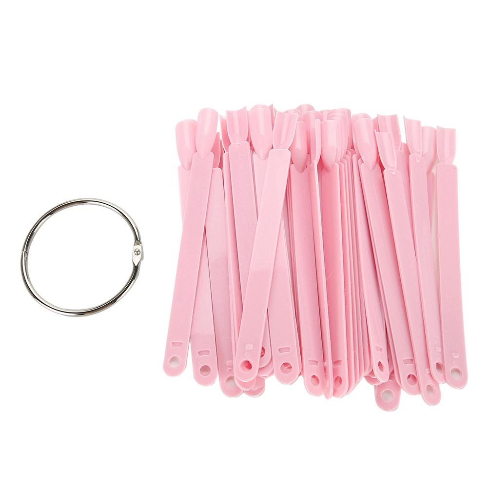 100Pcs Bag Fan False Nail Tip Stick Palette Manicure Polish Gel Display Practice Tools(Pink)