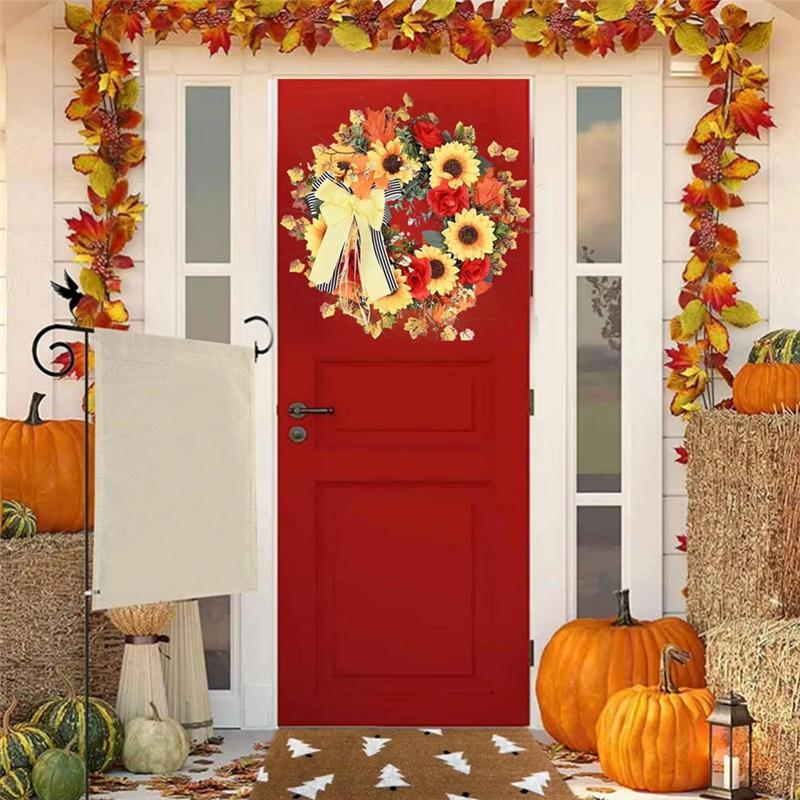 Thanksgiving Sunflower Wreath Fall For Door Garland Realistic Multifunctional Decoration For Wall Backyard