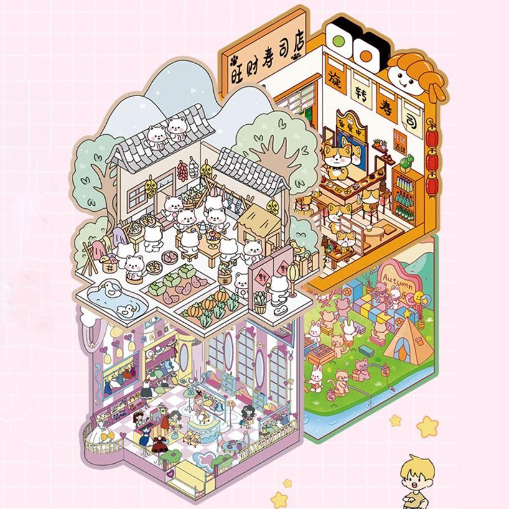 Decompression 3D Landscape Sticker 20-in-1 Miniature Scene Collage  Children