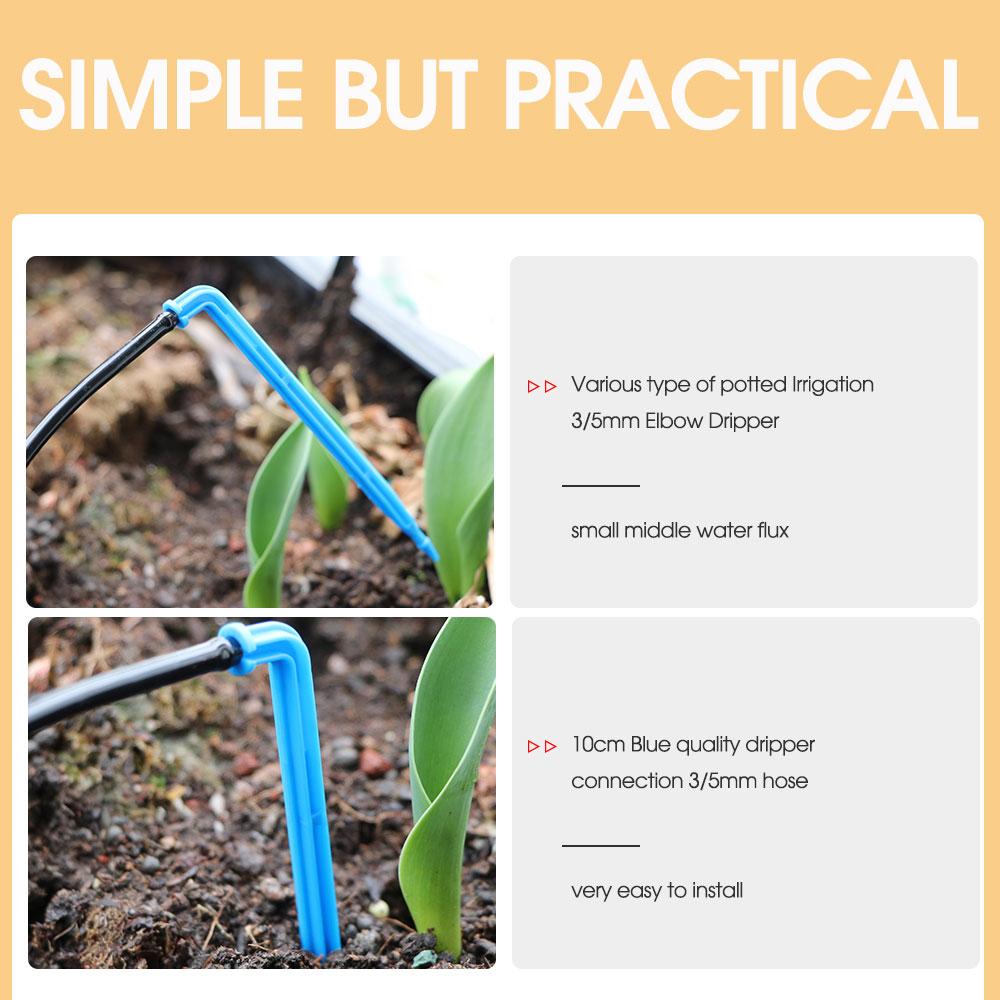 30-200pcs Garden 3/5mm Hose Bend Arrow 1/8'' Blue Drip Emitter Dripper Water Saving Sprinkler for Greenhouse Bonsai Micro Irrigation