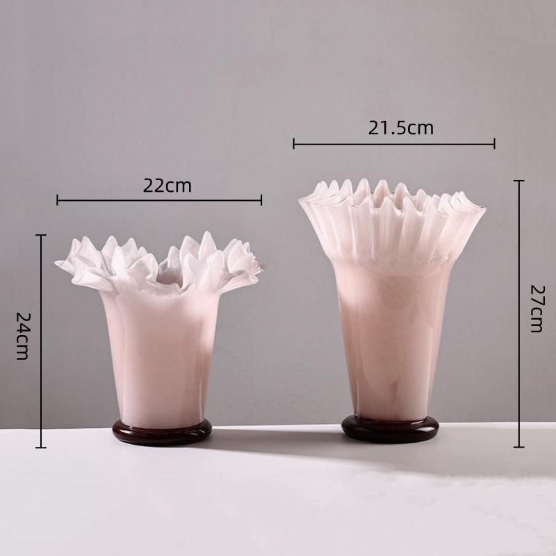 Glass Vase Wrinkled Large Bottle Mouth Lotus Leaf Edge Flowerpot Flower Arrangement Accessories Hydroponics Home Decoration