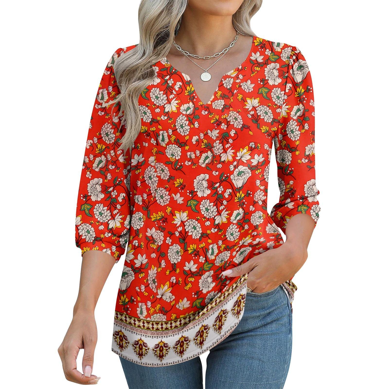 

Women s 3/4 Sleeve Shirts Graphic Tees Shirts Casual Basic Tops Pullovers XXL червоний