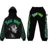 Completo Felpa con Cappuccio e Pantaloni Jogger Unisex con Stampa Ragnatela Streetwear Casual