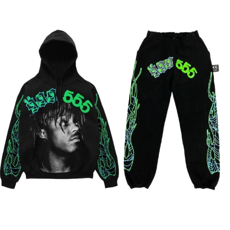 Completo Felpa con Cappuccio e Pantaloni Jogger Unisex con Stampa Ragnatela Streetwear Casual