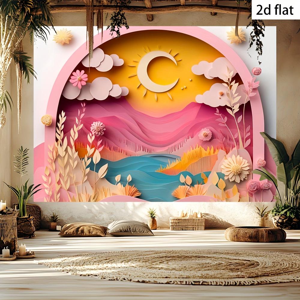 The 3D background features a pink arch frame tapestry depicting a fantastic landscape with colorful wall coverings Art Deco 100X70CM