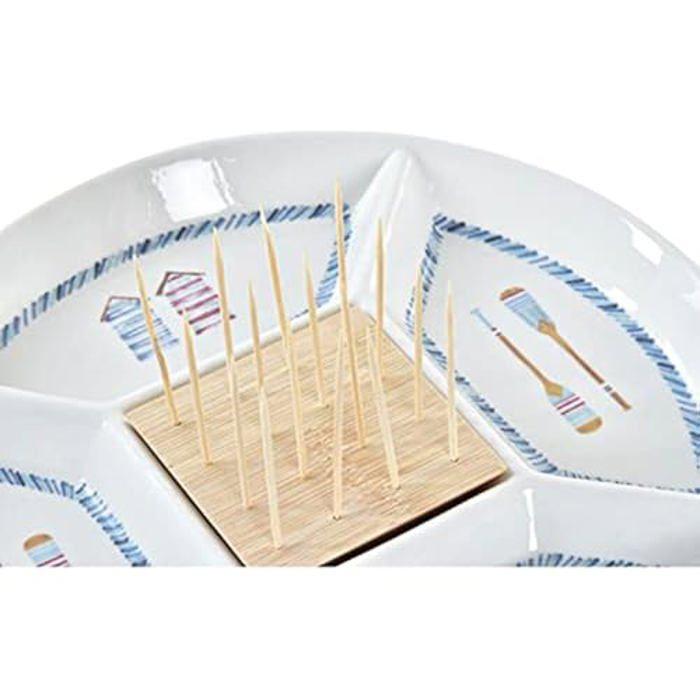 Plateau à apéritifs - DKD HOME DECOR - Standard - Grès et bambou - Couleur bleu - 23,5 x 23,5 x 7 cm