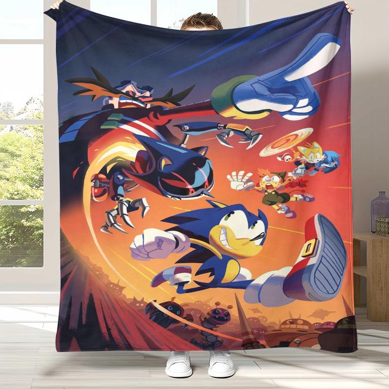 

Ретро Мультяшное Игровое Фланелевое Одеяло S-Sonic, Ультра Мягкое Теплое Плюшевое Покрывало для Дома, Спальни, Кровати, Дивана, Походного Пикника, Подарок 75x90cm