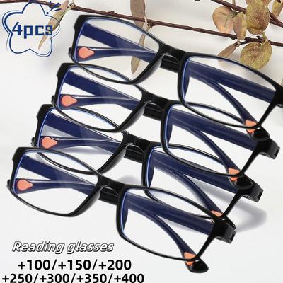 4pcs Anti-blue Light Reading Glasses Thick Black Framed Glasses Portable Presbyopia Eyeglass +1.0 1.5 2.0 2.5 3.0 3.5 4.0