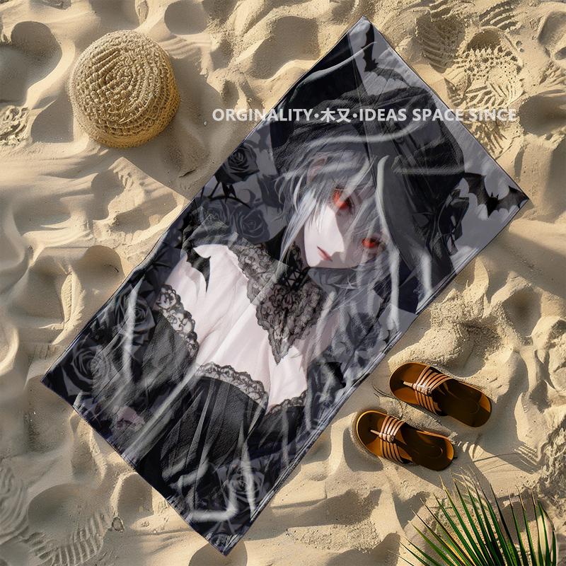 Gothic Witch Dark Rose Beach Towel Patterned Sunscreen And Windproof Suitable For Swimming Pool Camping Travel Blanket