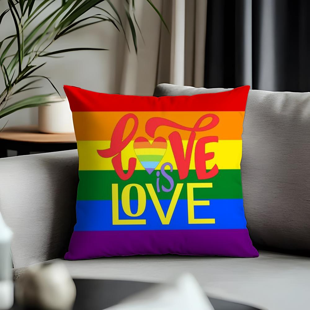 New RRainbow Flaged Cushion Cover Antidustmite Pillowcase Invisible Zipper Silky Short Plush Sofa Cushion Cover