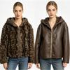 Womens Reversible Faux Fur Jacket With Hooded Design 2026 OL Style Long Sleeve Coat Office Commute