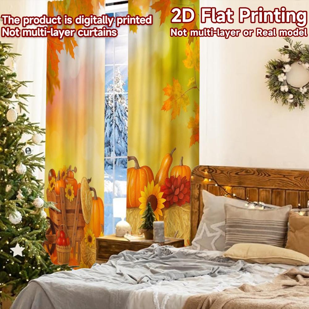 2pcs, 2D FLAT PRINTING Curtains (Without Rod) Autumn Harvest(1) Festive Fashion Curtains Prints Light Filtering Curtains Art