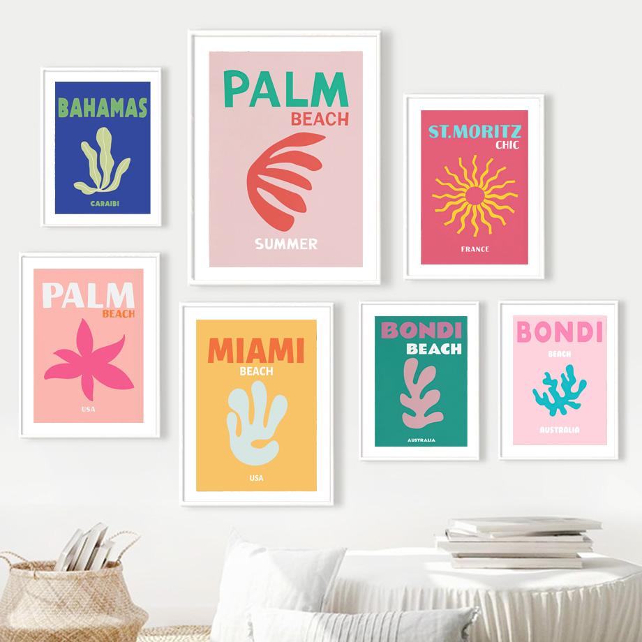 Famous Travel City Miami Bondi Palms Capri Wall Art Canvas Painting Abstract Posters Prints Pictures For Living Room Home Decor