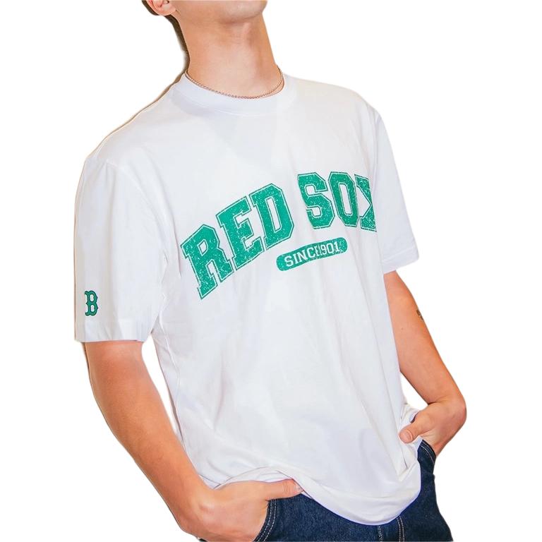 MLB Vintage Letter Print Loose Fit Crew Neck Short Sleeve T-Shirt Unisex Tops White 3ATSV0633-43WHS