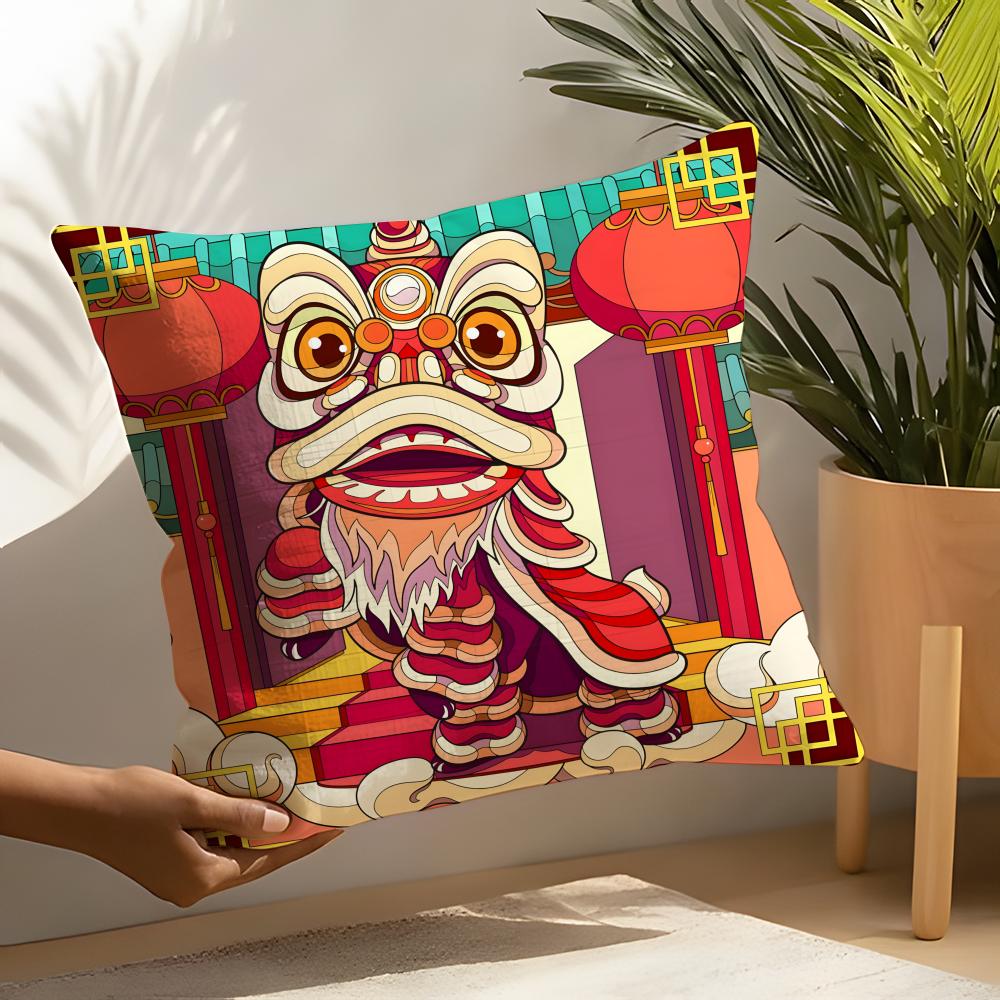 Linen Cushion Covers For Decorative Sofa Home Pillows Case Car Chair Pillows Cases Chinatown Wishes Lion Print Pattern