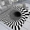 Optical Illusion Rug 3d Stereo Checkered Vortex Optical Illusions Rug Funny Sensation Of Falling Black & White Non-slip Plaid Hole Area Rug For Dining