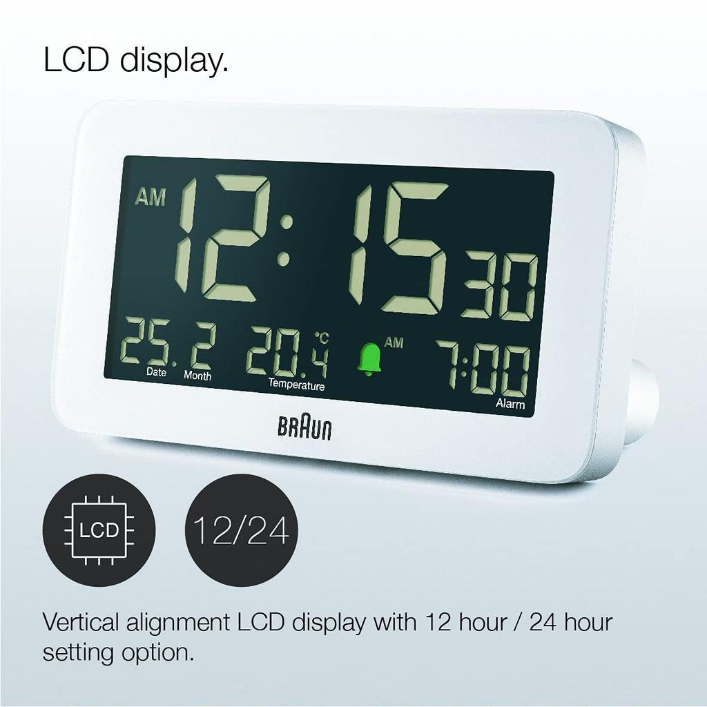 Bordklokke Digital vekkerklokke Hvit BC10W Digital Alarm Bordklokke Hvit Ekte importert produkt BRAUN/Brun