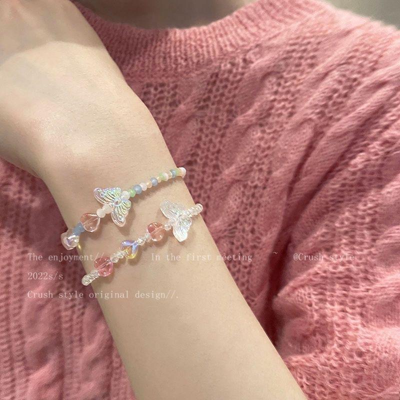 Butterfly Multi-color Beaded Bracelet - A Unique Design, Dopamine Candy Bracelet, Handcrafted Jewelry Accessory