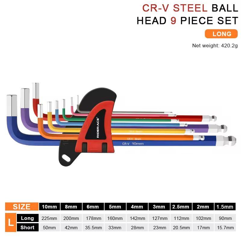 RIDERACE Bicycle Hex Key Set S2 CR-V Steel Service Wrench Colorful Hexagon Spanner Flat Ball Opening MTB Bike Repair Tool Kit