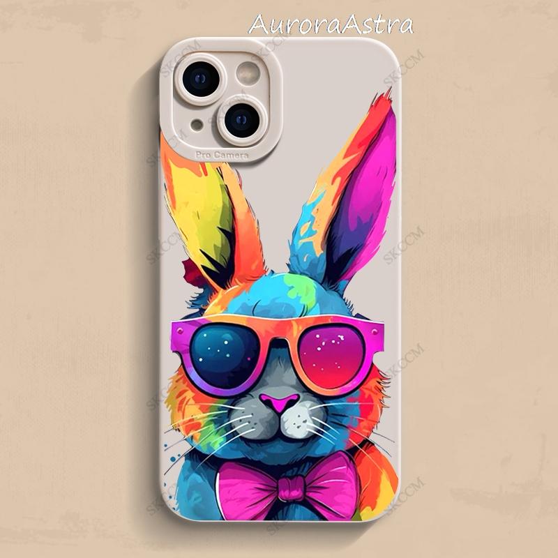 Artistic Rabbit With Sunglasses Protective Phone Case For iPhone 17 Air 16 15 13 12 11 Pro Max Pro Plus Anti-Scratch Funda Cover