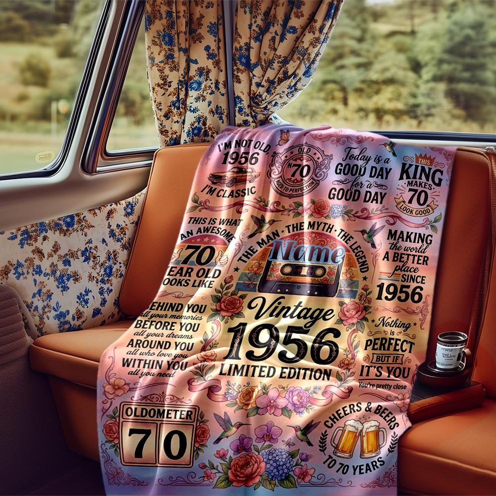 70Th Birthday Vintage 1956 Celebration Gift Blanket Soft Warm Cozy Versatile For Sofa Couch Office Bed Picnics Allseason Use Modern Unique Gift For