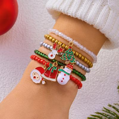 Weihnachten Weicher Ton Weihnachtsmann Schneemann Rentier Baum Perle Mehrreihiges Armband Feiertagsarmreif Party Schmuck Geschenk Für Frauen Männer