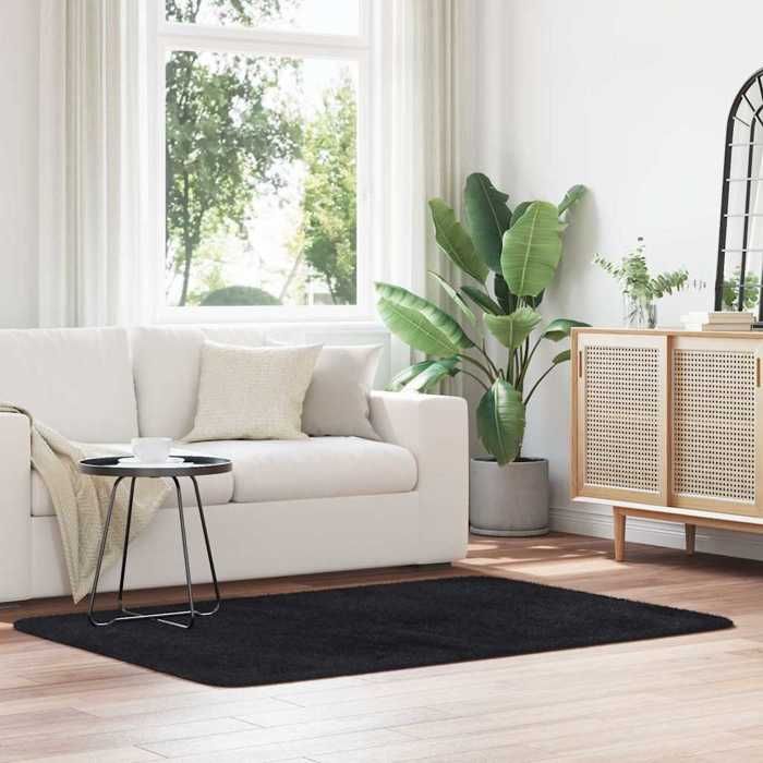 VidaXL Tapis shaggy à poils longs noir 120x170 cm polyester, tapis, tapis de chambre, tapis moderne, tapis de salon, tapis 4102822
