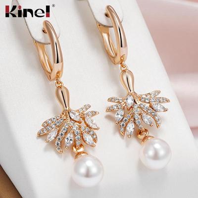 Kinel Fruit Shaped Faux Pearl Dangle Earrings For Women Rose Gold Color Fine Jewelry Long Earrings Gift
