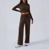European and American Suits Autumn and Winter Women's Tether Solid Color Waist Fashion Wide-leg Casual Trousers Women