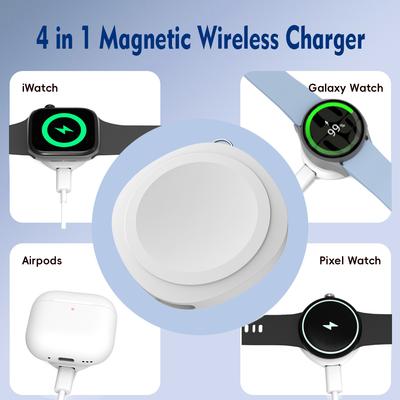 4-In-1 Magnetic Wireless Watch Charger For iWatch 1-10/SE/Ultra/ AirPods Pro 2 AirPods 4 ANC Galaxy Watch3-7/FE/Pixel Watch 1st