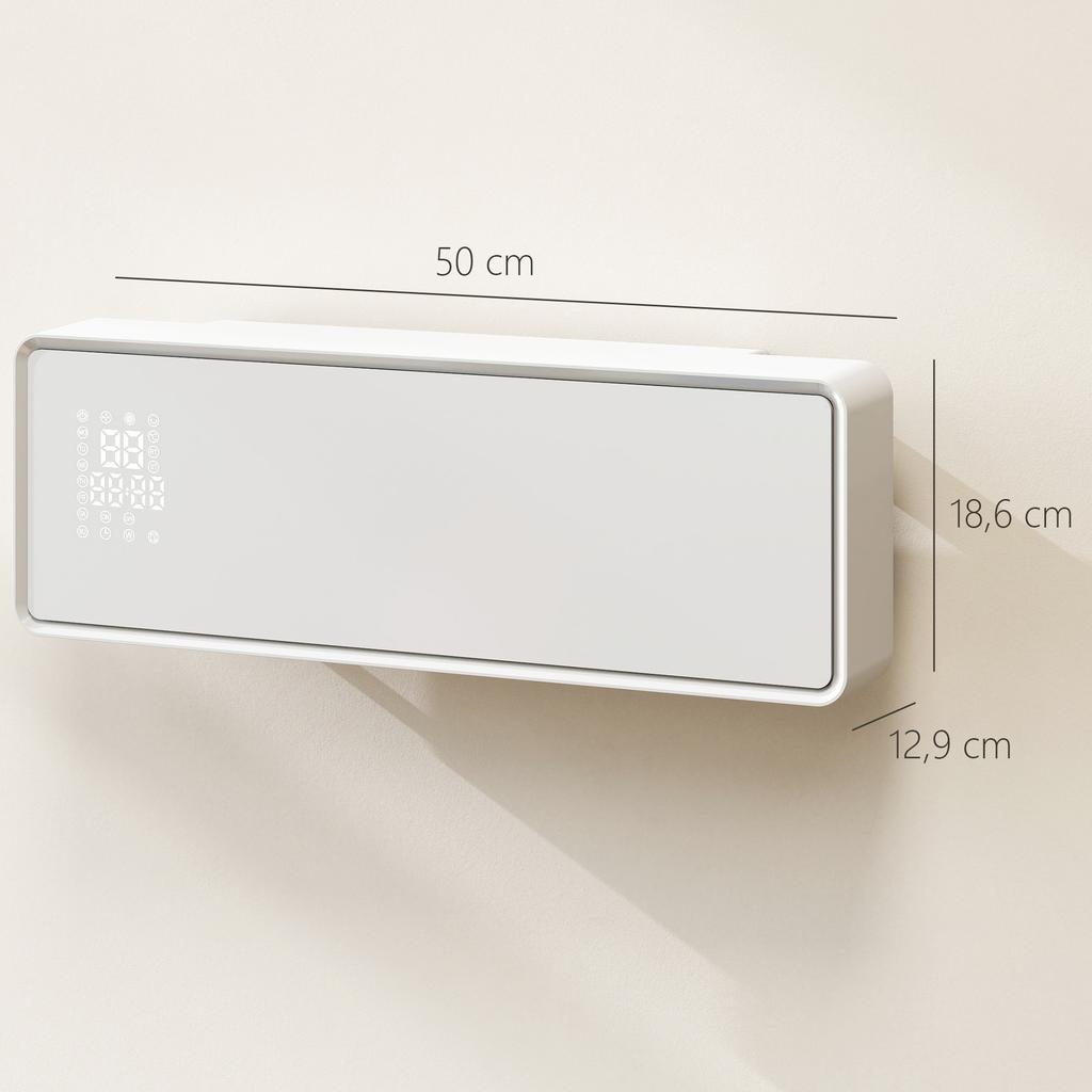 Wall-mounted ceramic heater 1000/2000W, electric radiator, fan, thermostat, timer, 54x18.7x12.3cm, white
