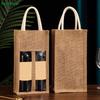 Windowed Burlap Red Wine Gift Bag Linen Tote Single Double Bottle Champagne Package Bags Wedding Favors For Guests